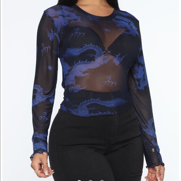 Spit Flames long sleeve Mesh Top -Royal/Combo - Picture 1 of 6